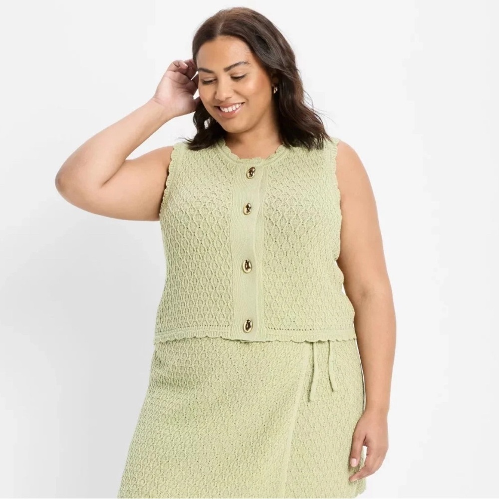 Future Collective Sleeveless Cardigan Vest in Sage Green